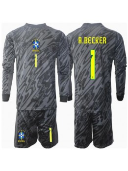 Brazil Alisson Becker #1 Golmanski Dječji Gostujuci Dres kompleti Copa America 2024 Dugim Rukavima (+ kratke hlače)